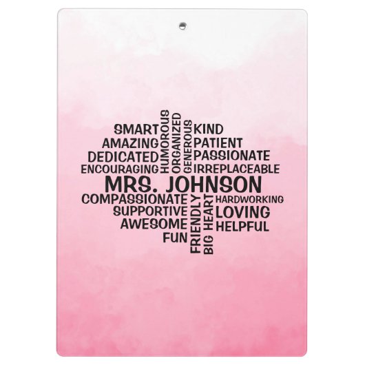 Porte-bloc Enseignant Word Cloud Pink Ombre (Dos)
