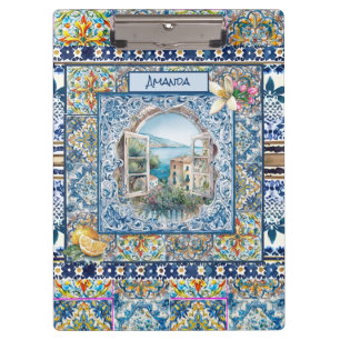 Porte-bloc été italie carreaux bleu floral citrus monogramme