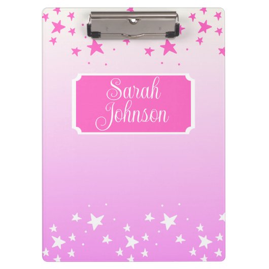 Porte-bloc Étoiles roses et blanches personnalisées (Devant)