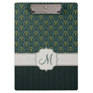 Porte-bloc Fans turquoises et rayures de paon avec le monogra