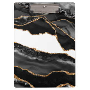 Porte-bloc Fausse Agate Marbrée Pierre Noire Luxueuse Or