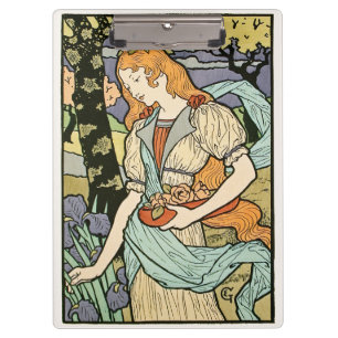 Porte-bloc Femme aux Cheveux Rouges Cueillant des Fleurs Art