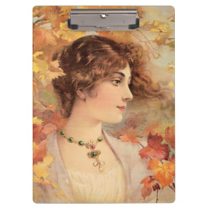 Porte-bloc Femme d'automne Art Nouveau Imprimé de feuillage d