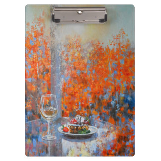 Porte-bloc Fenêtre d'automne avec vin et dessert