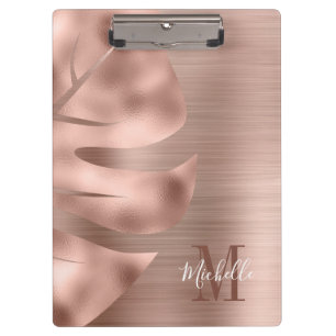 Porte-bloc Feuille de palmier en métal brossé or rose Monogra