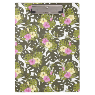 Porte-bloc Feuilles de jungle tropicale et motif d'hibiscus