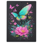 Porte-bloc fille aquarelle rose floral turquoise papillons (Dos)