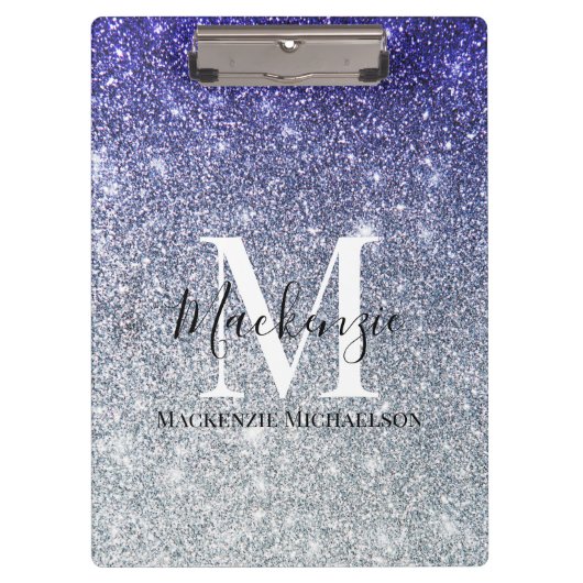 Porte-bloc Fille Argent Violet Ombre Parties scintillant Nom (Devant)