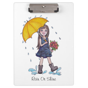 Porte-bloc Fille Avec Parapluie Jaune Dans L'Aquarelle