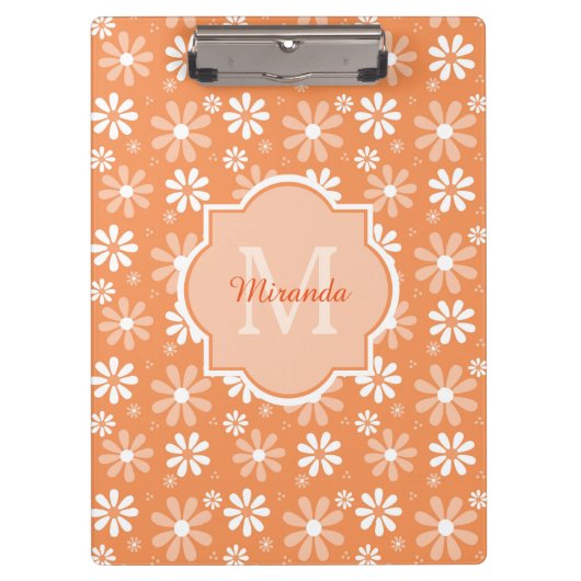 Porte-bloc Fille Monogramme mignon Orange Daisy Fleurs et nom (Devant)