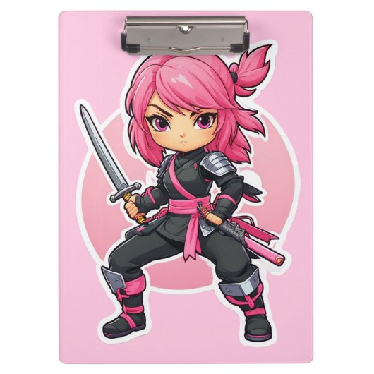 Porte-bloc Fille Ninja rose (Devant)