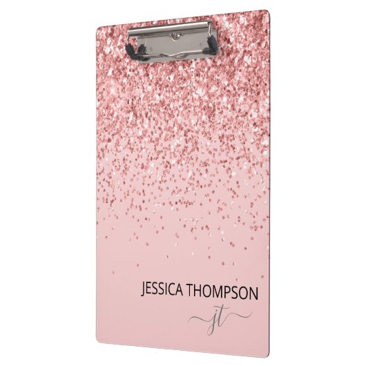 Porte-bloc Fille Parties scintillant Blush rose Simple Monogr (Gauche)