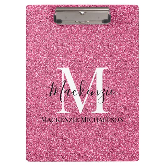Porte-bloc Fille Parties scintillant rose Nom du monogramme (Devant)