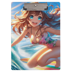 Porte-bloc Fille surfeuse d'anime côtier/nautique/tropical