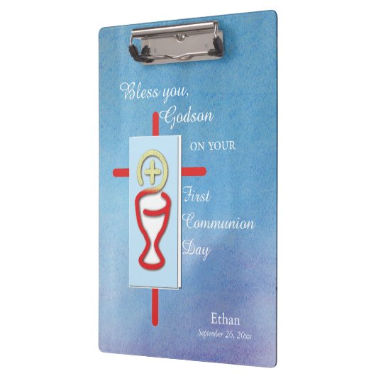 Porte-bloc Filleul, Première Sainte Communion, Bleu (Gauche)
