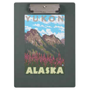 Porte-bloc Fireweed et montagnes - le Yukon, Alaska