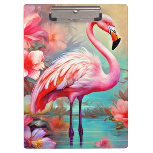 Porte-bloc Flamants roses dans un lac avec des fleurs-20231