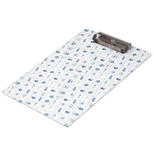 Porte-bloc Fleur blanche et bleue (Incliné)