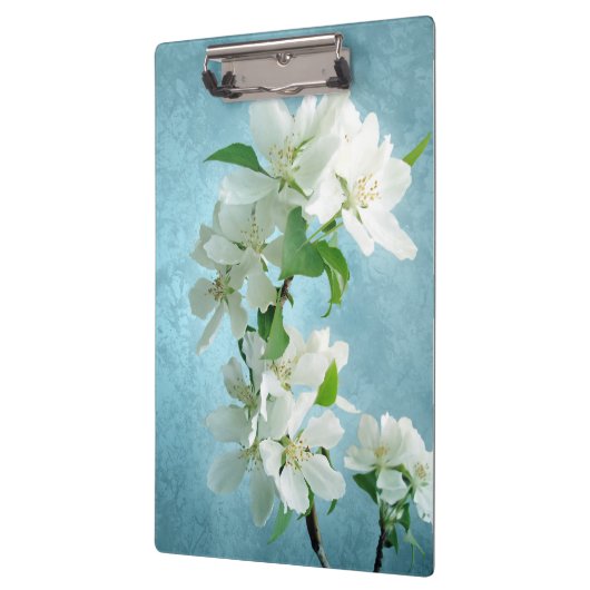 Porte-bloc Fleur blanche sur le Monogramme Bleu Carte Clip In (Gauche)