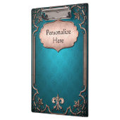 Porte-bloc Fleur de lis bleu avec garniture victorienne en br (Gauche)