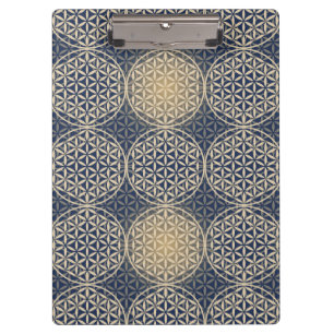 Porte-bloc Fleur de vie - motif de timbre - sable bleu