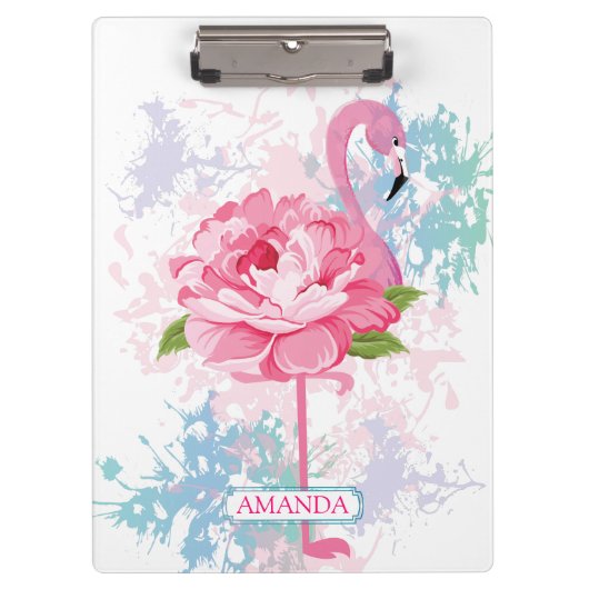 Porte-bloc Fleur flamant rose personnalisée (Devant)