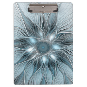 Porte-bloc Fleur joyeuse abstraite fleur bleue grise fractale