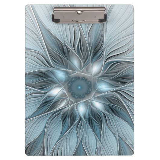 Porte-bloc Fleur joyeuse abstraite fleur bleue grise fractale (Devant)