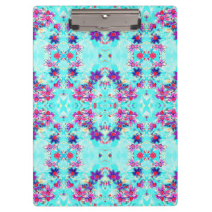 Porte-bloc Fleur mignonne violette Motif sur Aqua Blue