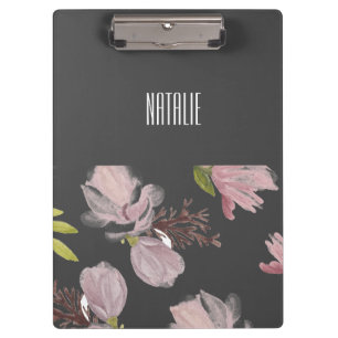Porte-bloc Fleur monogrammée mignonne motif gris et rose