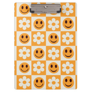 Porte-bloc Fleurs à carreaux et visages heureux Orange