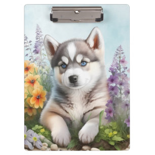 Porte-bloc Fleurs à l'aquarelle et Husky sibérien