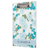 Porte-bloc Fleurs Bleues, Motif De Fleurs, Votre Nom (Gauche)