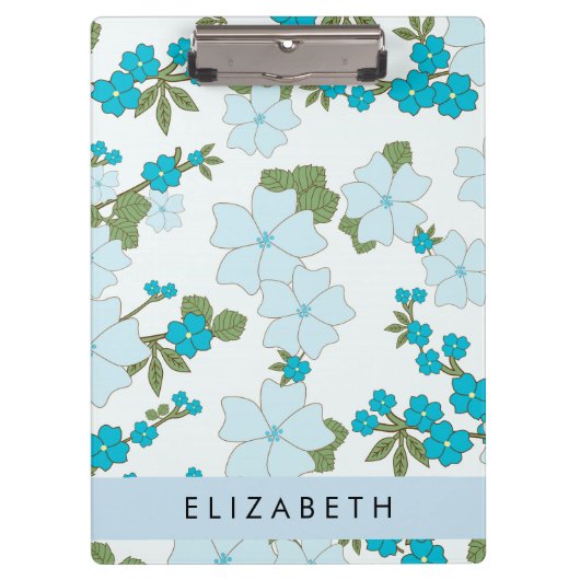 Porte-bloc Fleurs Bleues, Motif De Fleurs, Votre Nom (Devant)