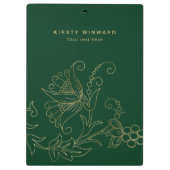 Porte-bloc Fleurs botaniques élégantes, vert foncé et or (Dos)