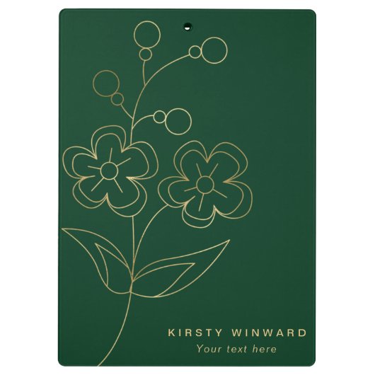 Porte-bloc Fleurs botaniques élégantes, vert foncé et or (Dos)