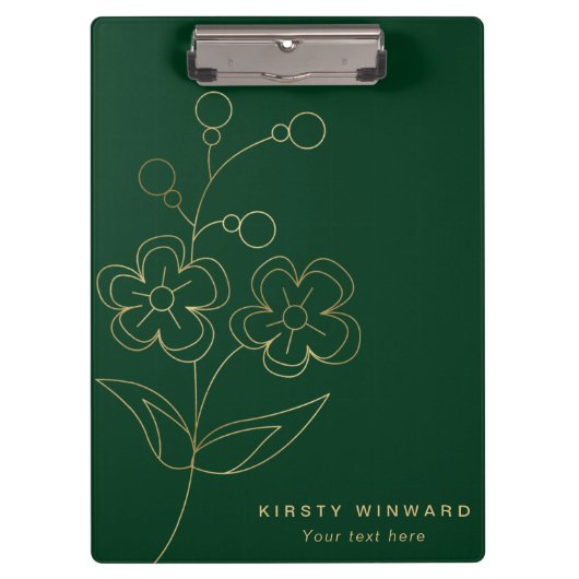 Porte-bloc Fleurs botaniques élégantes, vert foncé et or (Devant)