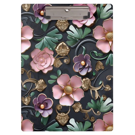 Porte-bloc Fleurs complexes sur noir (Devant)