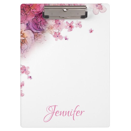 Porte-bloc Fleurs d'aquarelle Roses Élégant Personnalisé (Devant)