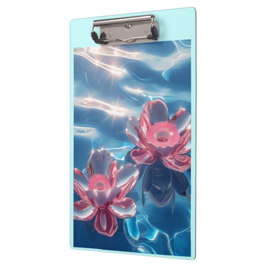 Porte-bloc Fleurs de Lotus rose flottant sur l'eau bleu crist (Gauche)