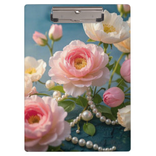 Porte-bloc Fleurs élégantes rose clair blush avec perles 