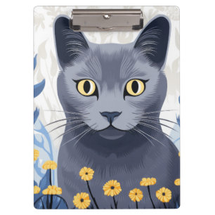 Porte-bloc Fleurs Jaunes Chat Bleu Russe