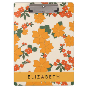 Porte-bloc Fleurs Oranges, Motif De Fleurs, Votre Nom