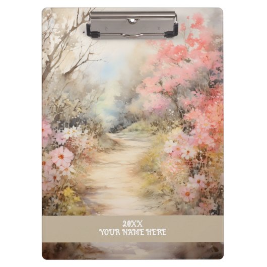 Porte-bloc fleurs roses et route de terre calme (Devant)