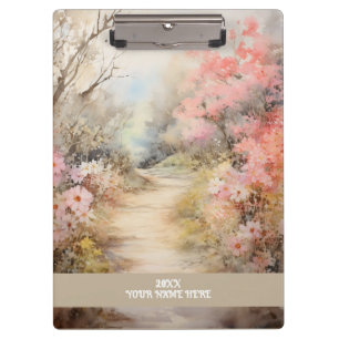 Porte-bloc fleurs roses et une route de terre calme