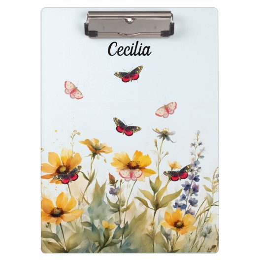 Porte-bloc Fleurs sauvages colorés et papillons (Devant)