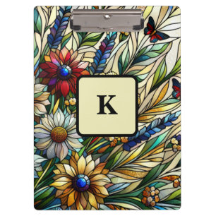 Porte-bloc Fleurs sauvages et papillons de design en verre