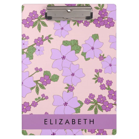 Porte-bloc Fleurs Violettes, Motif De Fleurs, Votre Nom (Devant)