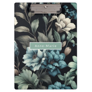 Porte-bloc Floral moderne bleu noir girly élégant élégant