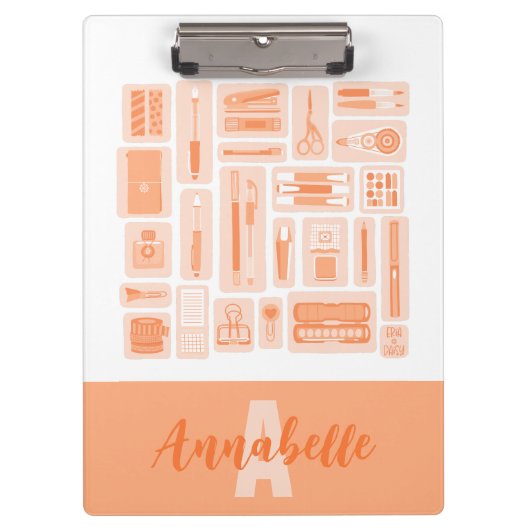 Porte-bloc Fournitures d'art lunaire Pêcher Monogramme orange (Devant)